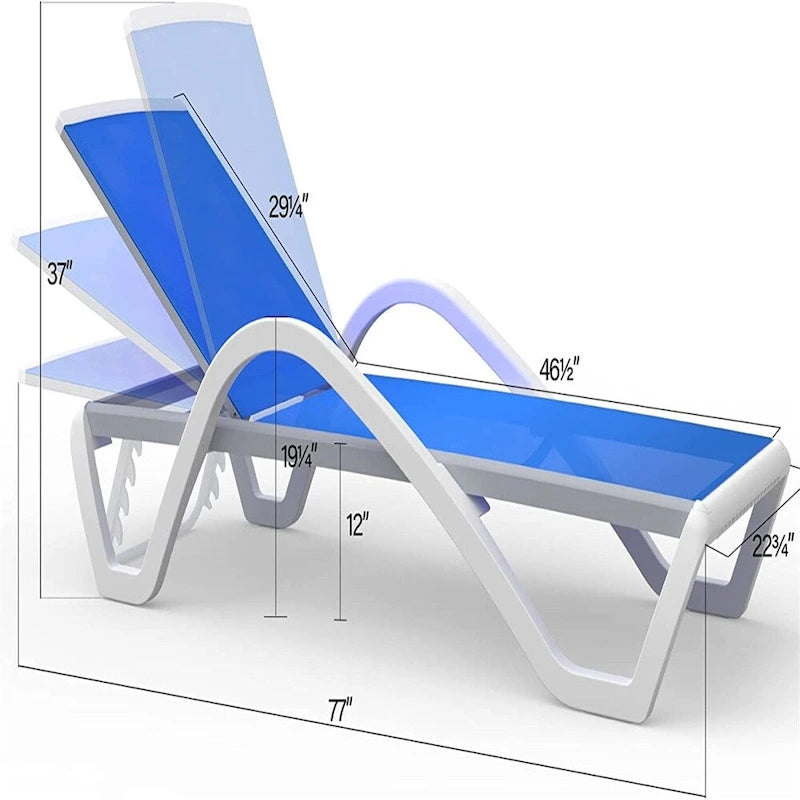 Chaises longues réglables en aluminium avec accoudoirs pour patio
