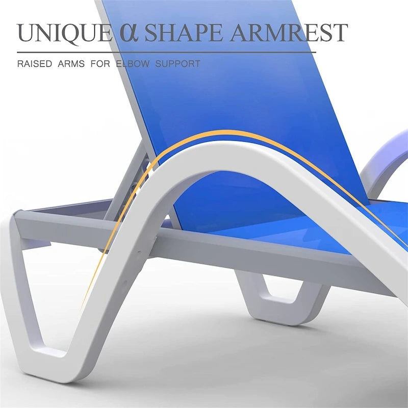 Chaises longues réglables en aluminium avec accoudoirs pour patio