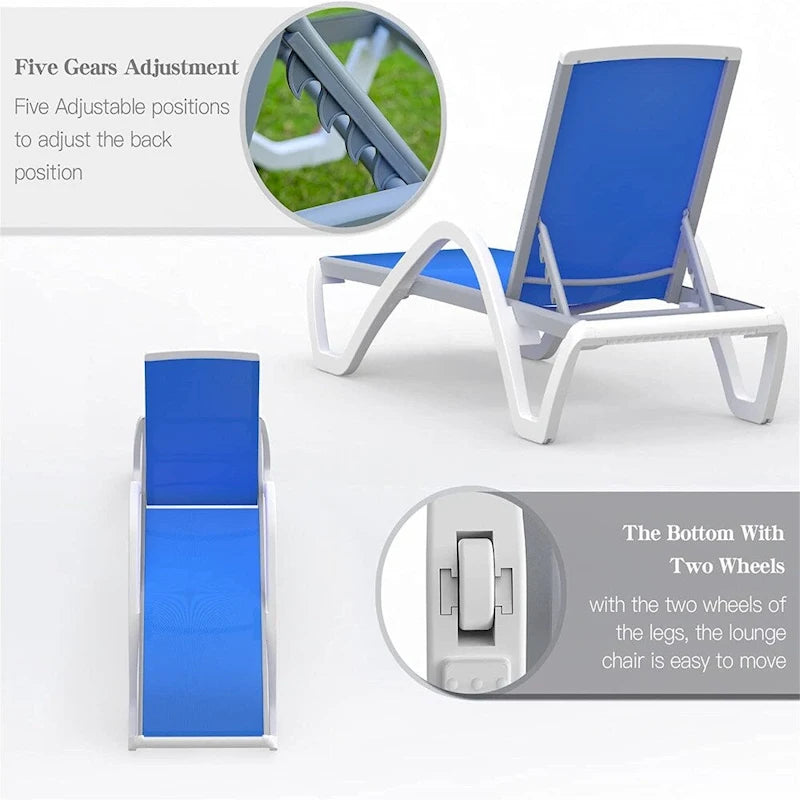 Chaises longues réglables en aluminium avec accoudoirs pour patio
