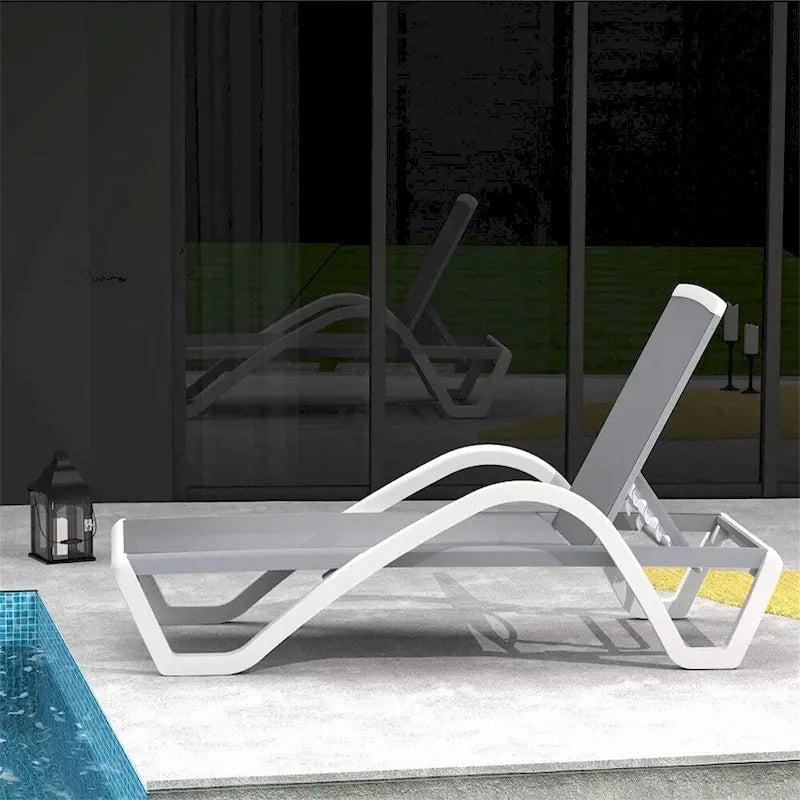 Chaises longues réglables en aluminium avec accoudoirs pour patio