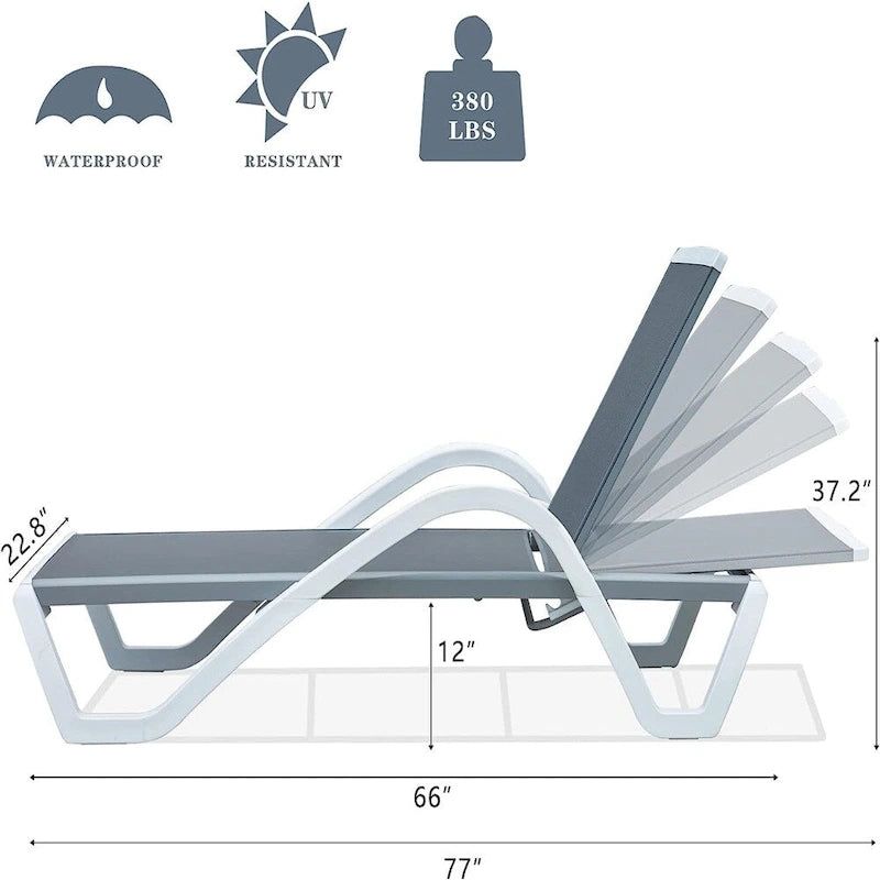Chaises longues réglables en aluminium avec accoudoirs pour patio