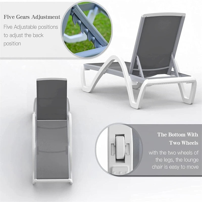 Chaises longues réglables en aluminium avec accoudoirs pour patio