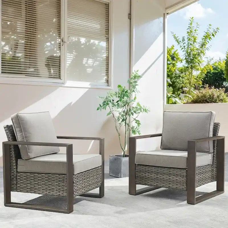 2 chaises en rotin PE avec coussin - Gris