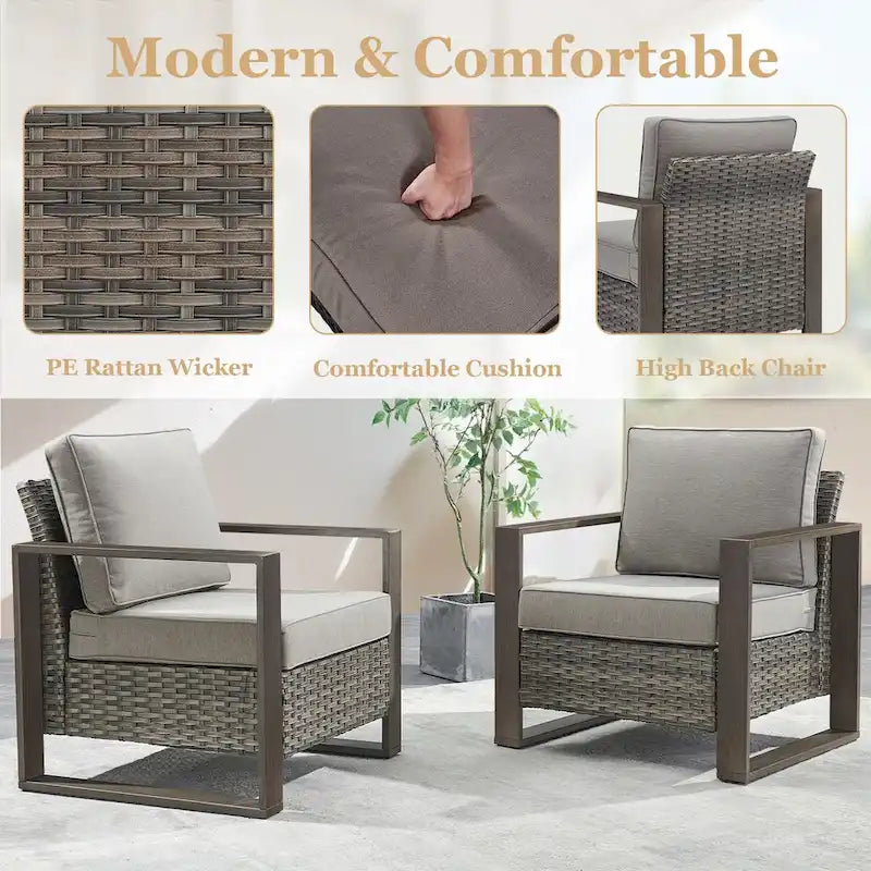 2 chaises en rotin PE avec coussin - Gris