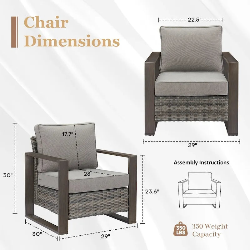 2 chaises en rotin PE avec coussin - Gris