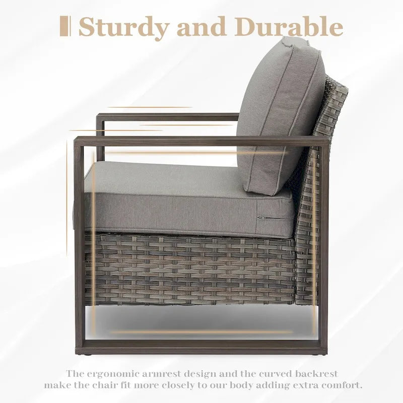 2 chaises en rotin PE avec coussin - Gris