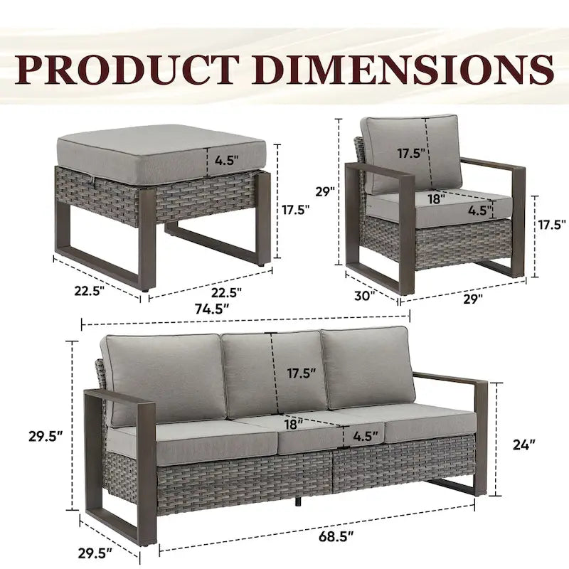 Chaise de mobilier de patio Gymojoy avec ottomans en rotin
