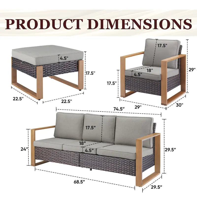 Chaise de mobilier de patio Gymojoy avec ottomans en rotin