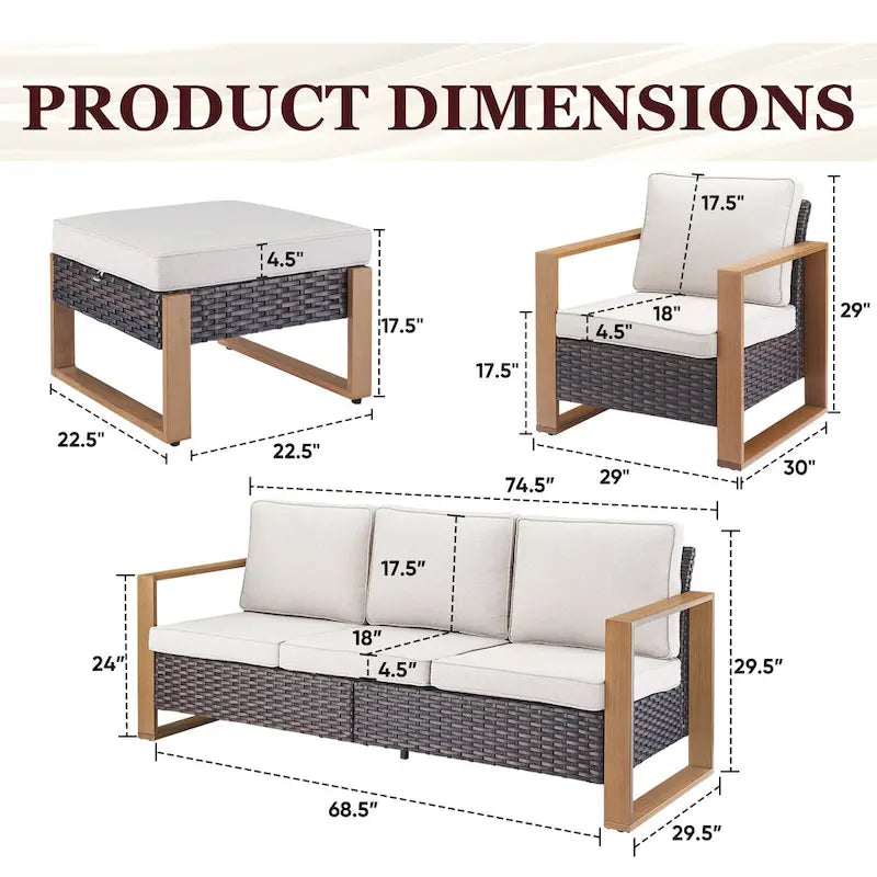 Chaise de mobilier de patio Gymojoy avec ottomans en rotin
