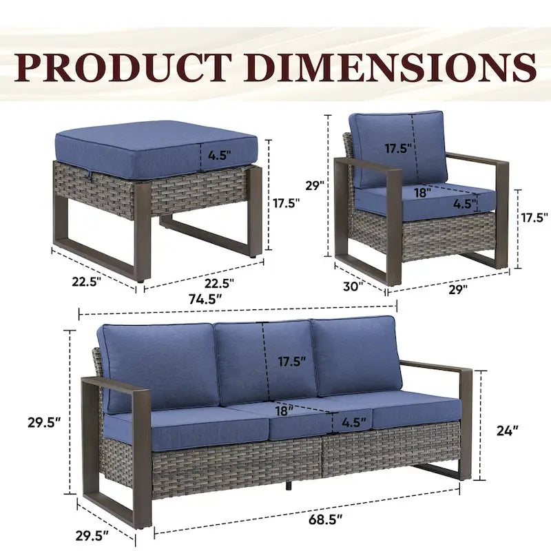 Chaise de mobilier de patio Gymojoy avec ottomans en rotin