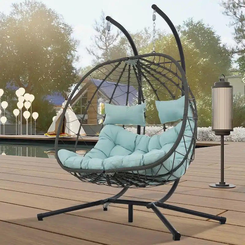 Fauteuil suspendu 2 places avec support, balancelle d'intérieur et d'extérieur pour terrasse, panier suspendu avec support pour balcon