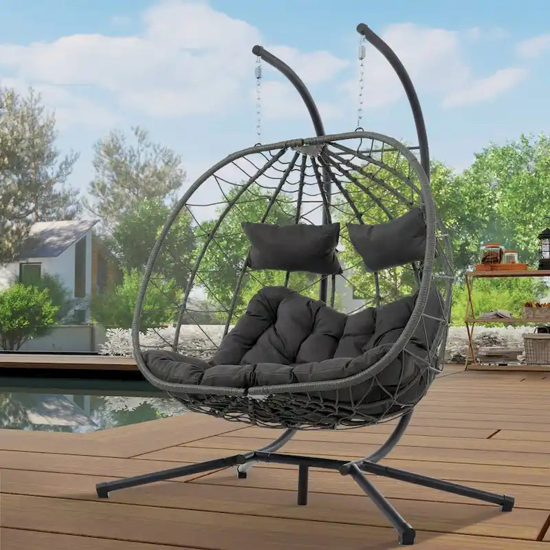 Fauteuil suspendu 2 places avec support, balancelle d'intérieur et d'extérieur pour terrasse, panier suspendu avec support pour balcon