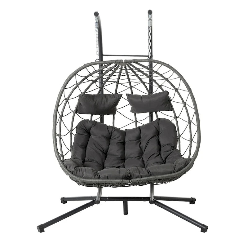 Fauteuil suspendu 2 places avec support, balancelle d'intérieur et d'extérieur pour terrasse, panier suspendu avec support pour balcon