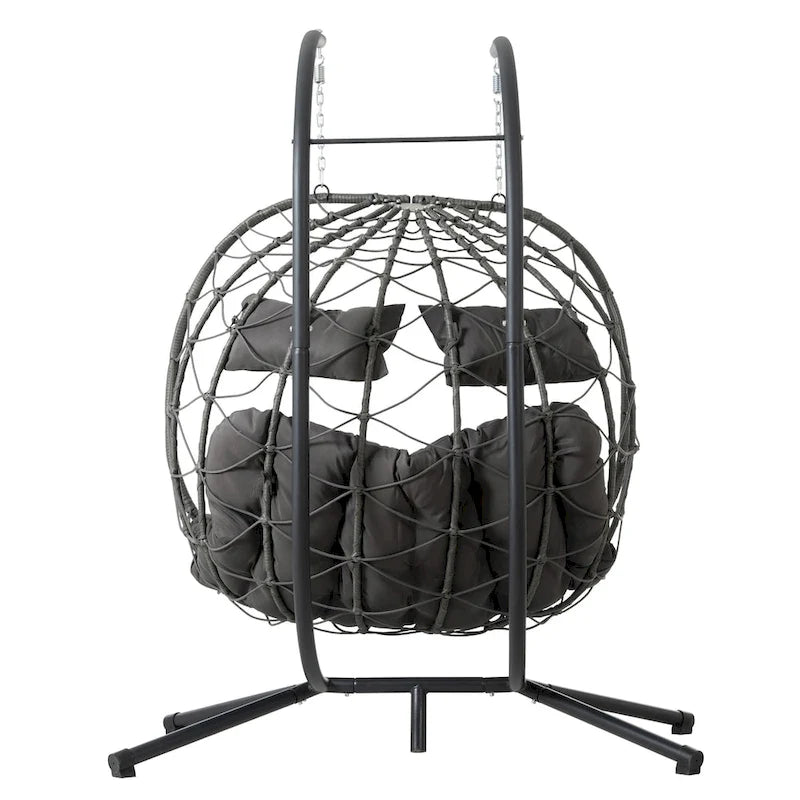 Fauteuil suspendu 2 places avec support, balancelle d'intérieur et d'extérieur pour terrasse, panier suspendu avec support pour balcon