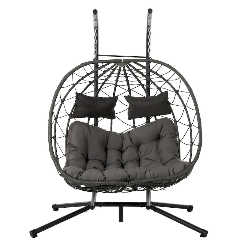 Fauteuil suspendu 2 places avec support, balancelle d'intérieur et d'extérieur pour terrasse, panier suspendu avec support pour balcon