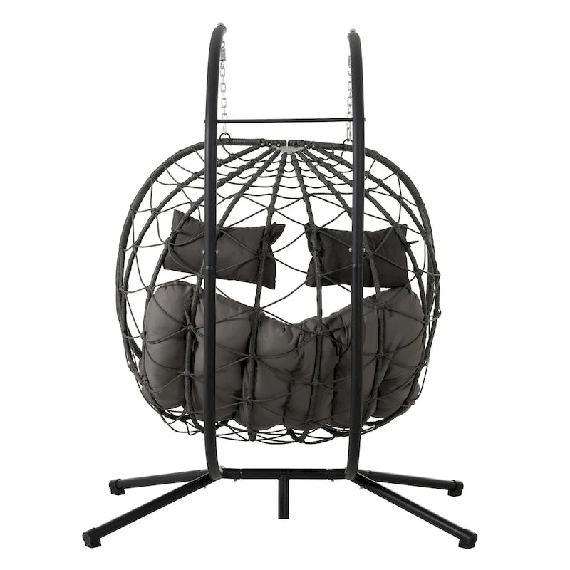 Fauteuil suspendu 2 places avec support, balancelle d'intérieur et d'extérieur pour terrasse, panier suspendu avec support pour balcon