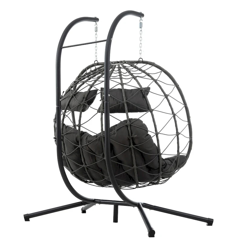 Fauteuil suspendu 2 places avec support, balancelle d'intérieur et d'extérieur pour terrasse, panier suspendu avec support pour balcon