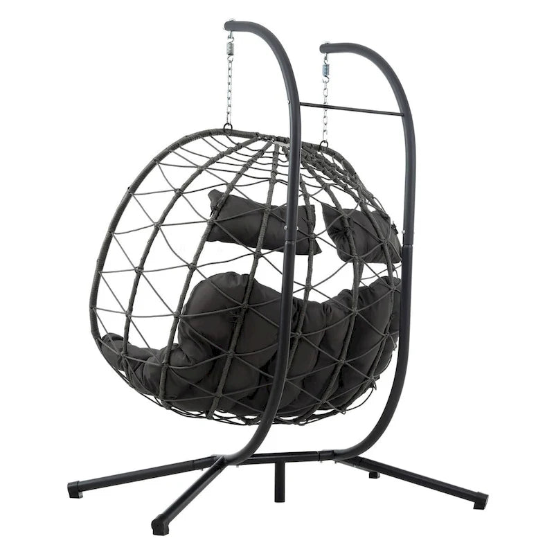 Fauteuil suspendu 2 places avec support, balancelle d'intérieur et d'extérieur pour terrasse, panier suspendu avec support pour balcon