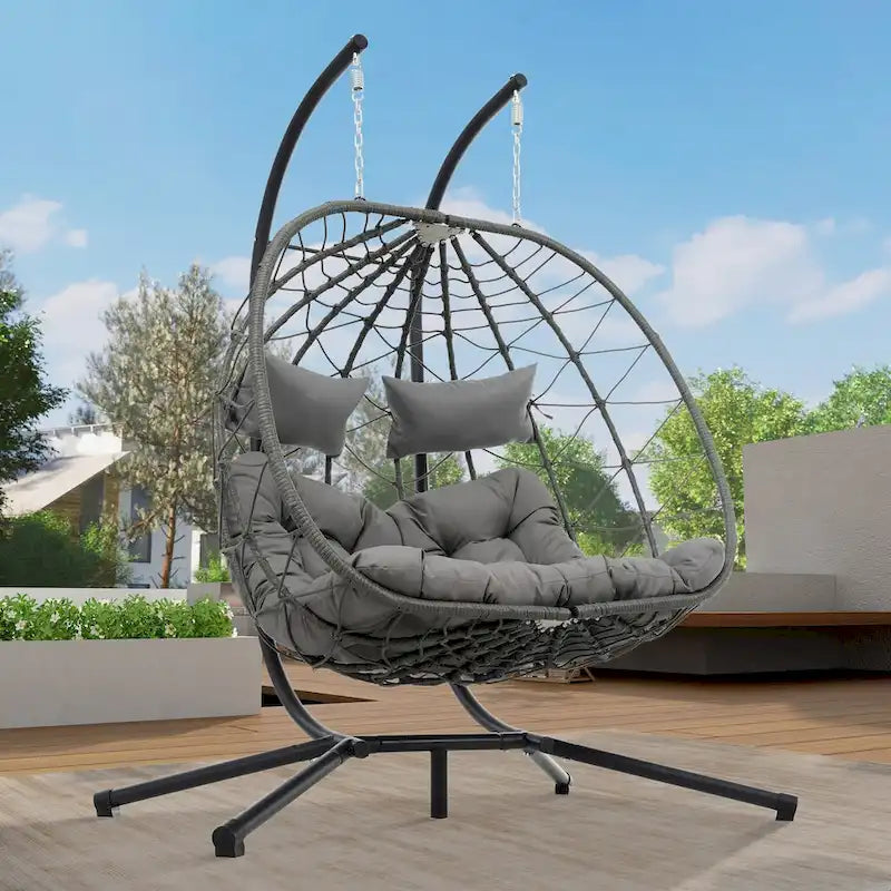 Fauteuil suspendu 2 places avec support, balancelle d'intérieur et d'extérieur pour terrasse, panier suspendu avec support pour balcon