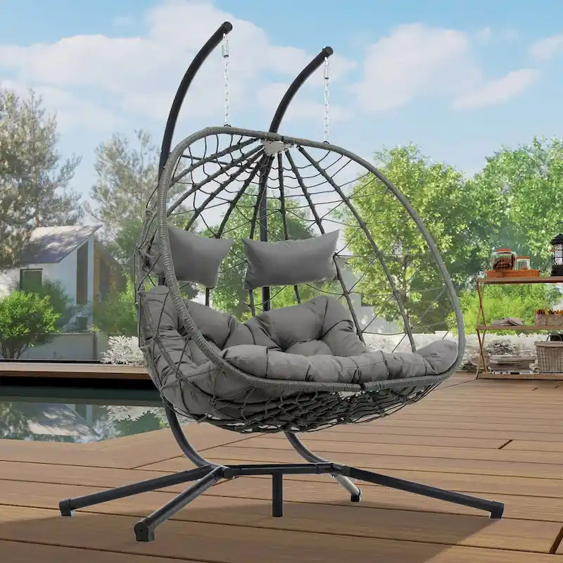 Fauteuil suspendu 2 places avec support, balancelle d'intérieur et d'extérieur pour terrasse, panier suspendu avec support pour balcon