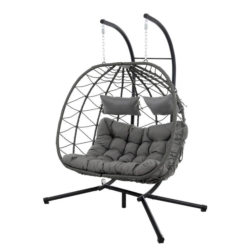 Fauteuil suspendu 2 places avec support, balancelle d'intérieur et d'extérieur pour terrasse, panier suspendu avec support pour balcon