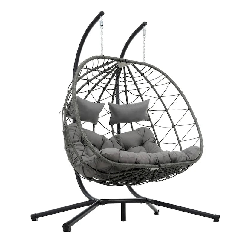 Fauteuil suspendu 2 places avec support, balancelle d'intérieur et d'extérieur pour terrasse, panier suspendu avec support pour balcon