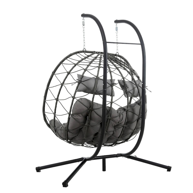 Fauteuil suspendu 2 places avec support, balancelle d'intérieur et d'extérieur pour terrasse, panier suspendu avec support pour balcon