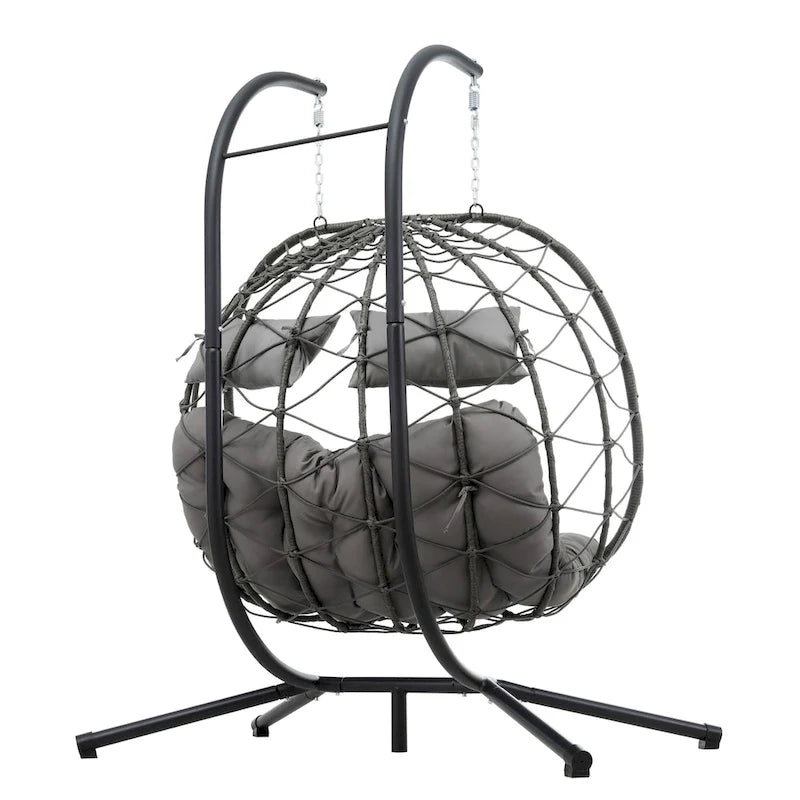 Fauteuil suspendu 2 places avec support, balancelle d'intérieur et d'extérieur pour terrasse, panier suspendu avec support pour balcon