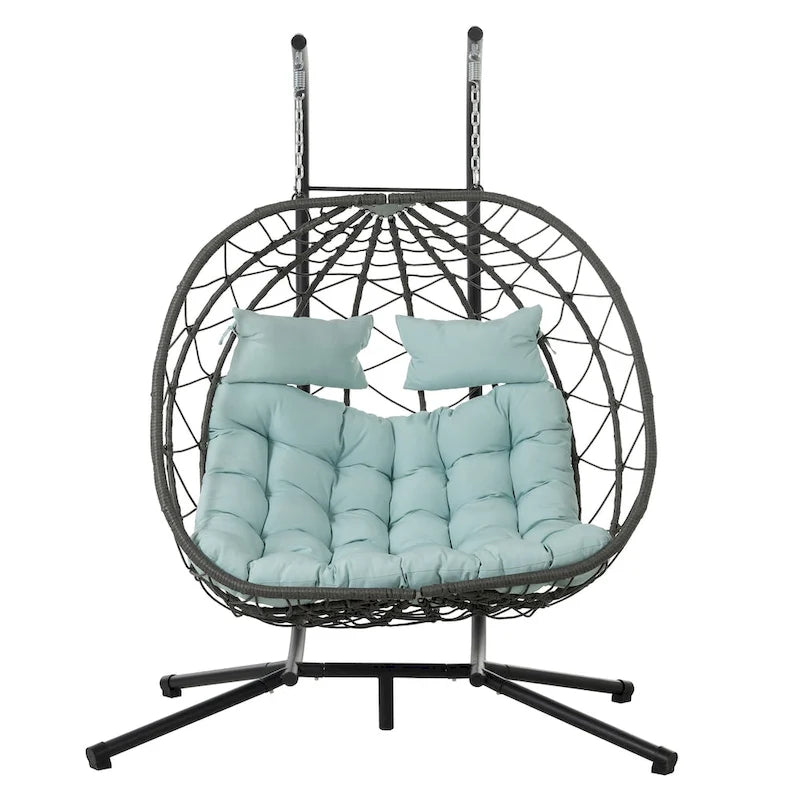 Fauteuil suspendu 2 places avec support, balancelle d'intérieur et d'extérieur pour terrasse, panier suspendu avec support pour balcon