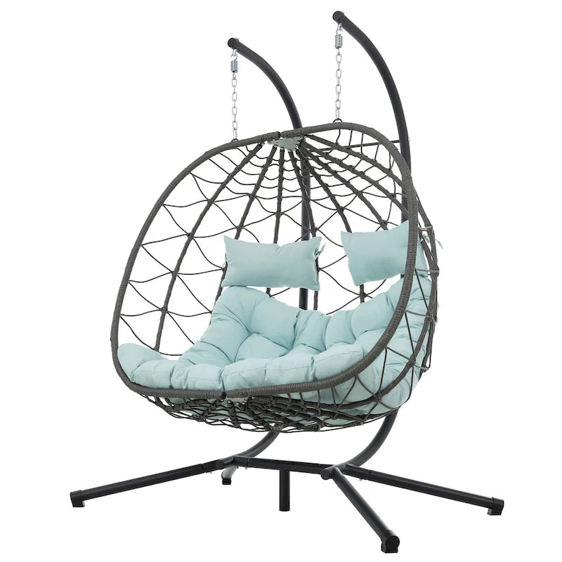 Fauteuil suspendu 2 places avec support, balancelle d'intérieur et d'extérieur pour terrasse, panier suspendu avec support pour balcon