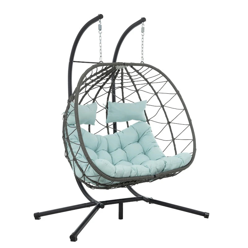 Fauteuil suspendu 2 places avec support, balancelle d'intérieur et d'extérieur pour terrasse, panier suspendu avec support pour balcon