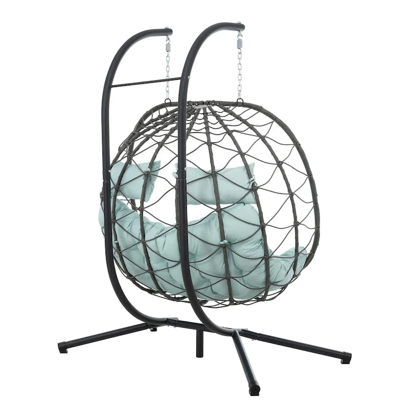Fauteuil suspendu 2 places avec support, balancelle d'intérieur et d'extérieur pour terrasse, panier suspendu avec support pour balcon