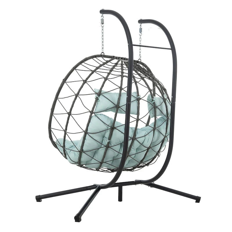 Fauteuil suspendu 2 places avec support, balancelle d'intérieur et d'extérieur pour terrasse, panier suspendu avec support pour balcon