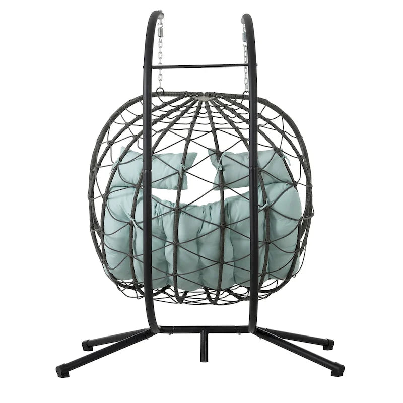 Fauteuil suspendu 2 places avec support, balancelle d'intérieur et d'extérieur pour terrasse, panier suspendu avec support pour balcon