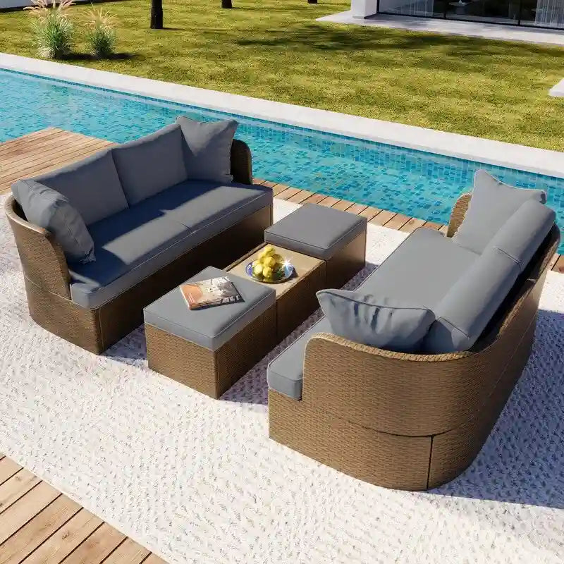 Ensemble de meubles de patio de 5 pièces pour l'extérieur, ensemble de canapés en osier avec coussins épais