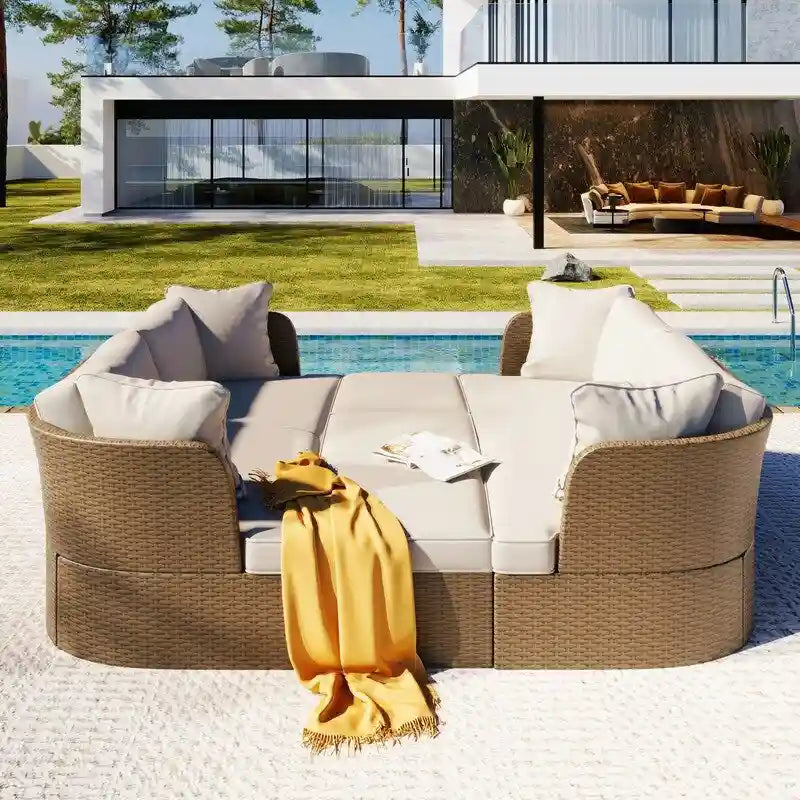 Ensemble de meubles de patio de 5 pièces pour l'extérieur, ensemble de canapés en osier avec coussins épais