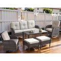 Fauteuil à bascule de patio avec canapé et pouf, table basse - Marron