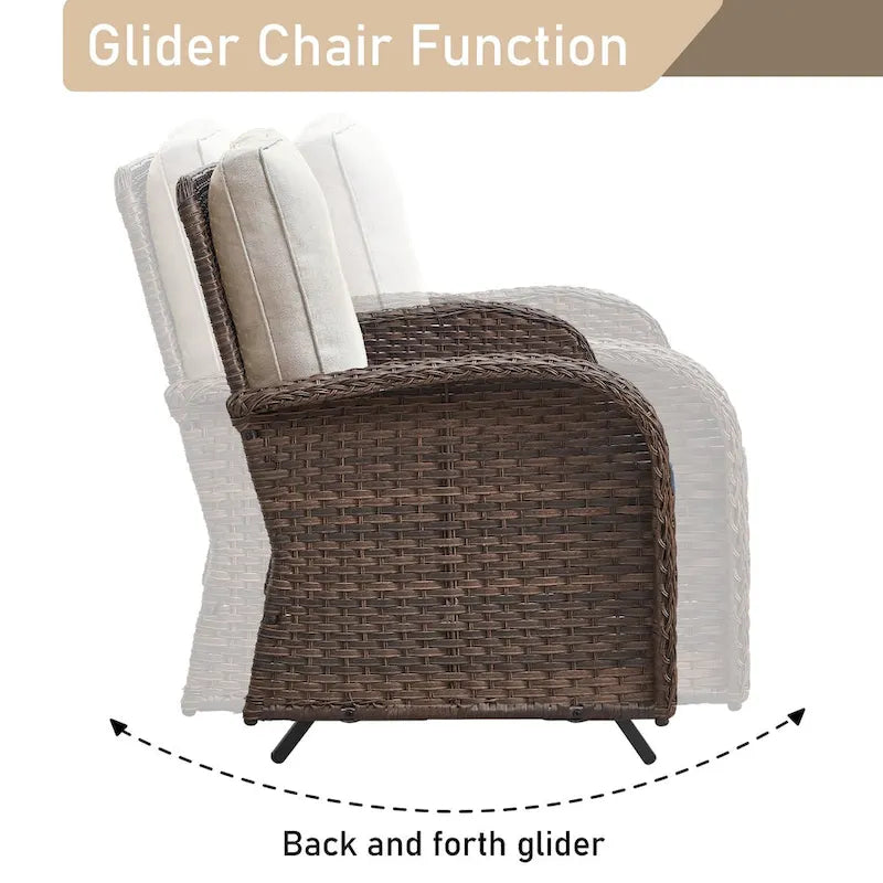 Fauteuil à bascule de patio avec canapé et pouf, table basse - Marron