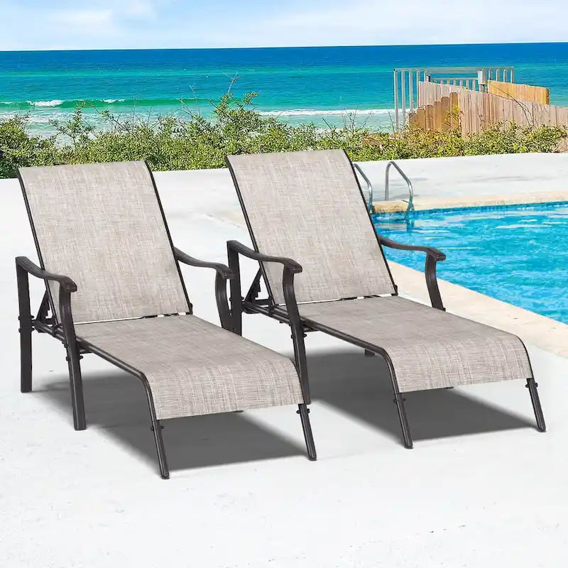 Outdoor Deck Chairs, Aluminum Deck Chairs With 5 Adjustable Positions (Set Of 2) - N/A