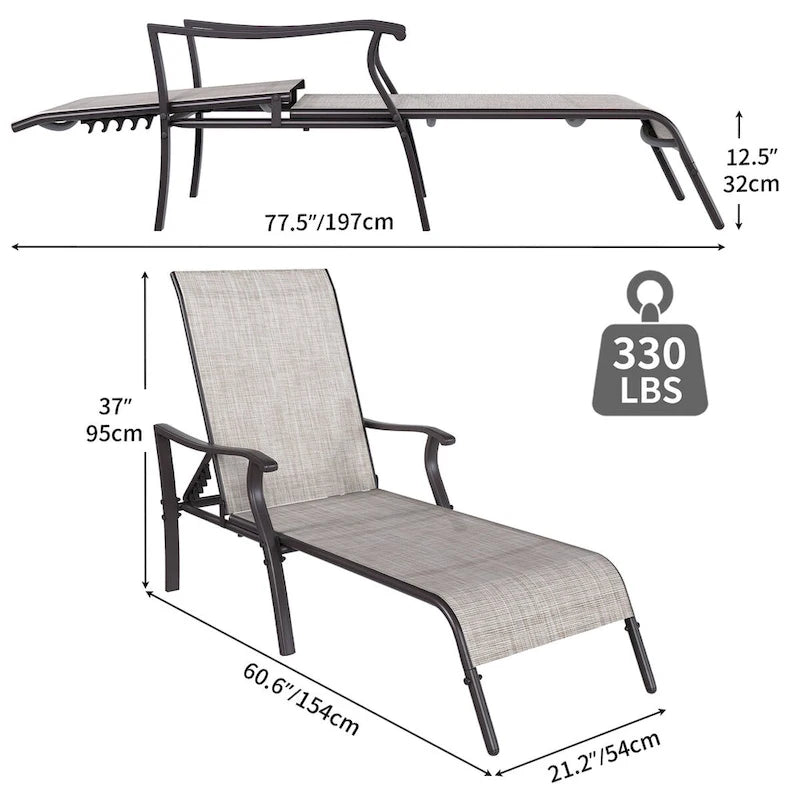 Chaises longues d'extérieur, Chaises longues en aluminium avec 5 positions réglables (Lot de 2) - N/D