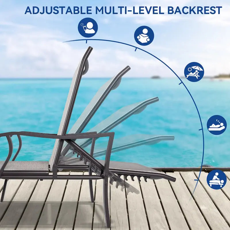Chaises longues d'extérieur, Chaises longues en aluminium avec 5 positions réglables (Lot de 2) - N/D