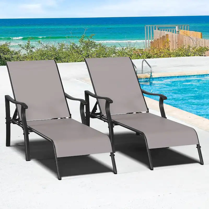 Chaises longues d'extérieur, Chaises longues en aluminium avec 5 positions réglables (Lot de 2) - N/D