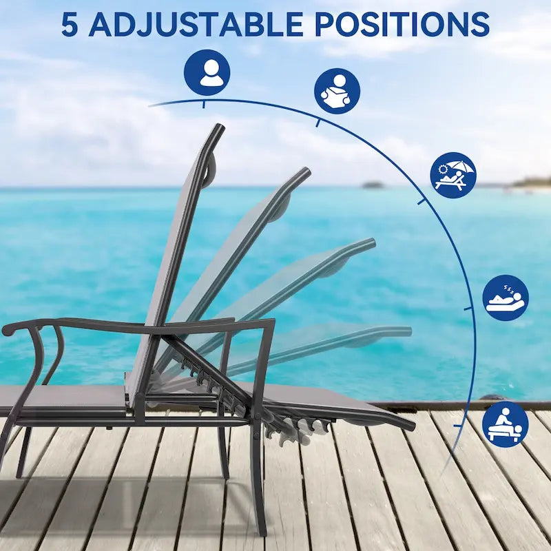 Chaises longues d'extérieur, Chaises longues en aluminium avec 5 positions réglables (Lot de 2) - N/D