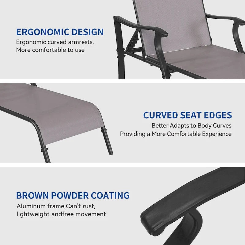 Chaises longues d'extérieur, Chaises longues en aluminium avec 5 positions réglables (Lot de 2) - N/D