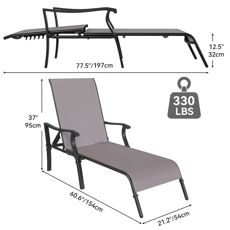 Chaises longues d'extérieur, Chaises longues en aluminium avec 5 positions réglables (Lot de 2) - N/D