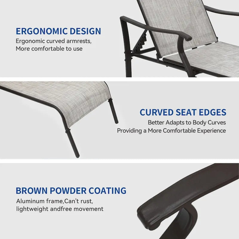 Chaises longues d'extérieur, Chaises longues en aluminium avec 5 positions réglables (Lot de 2) - N/D