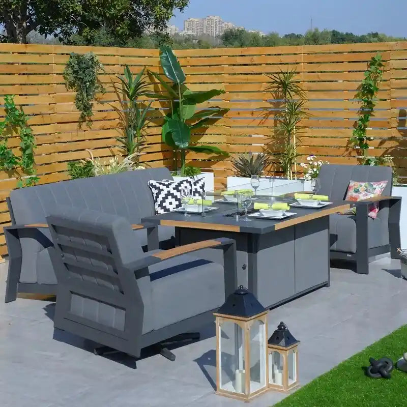 Ensemble de canapé balançoire de patio en acrylique 4 pièces avec table brasero et barbecue