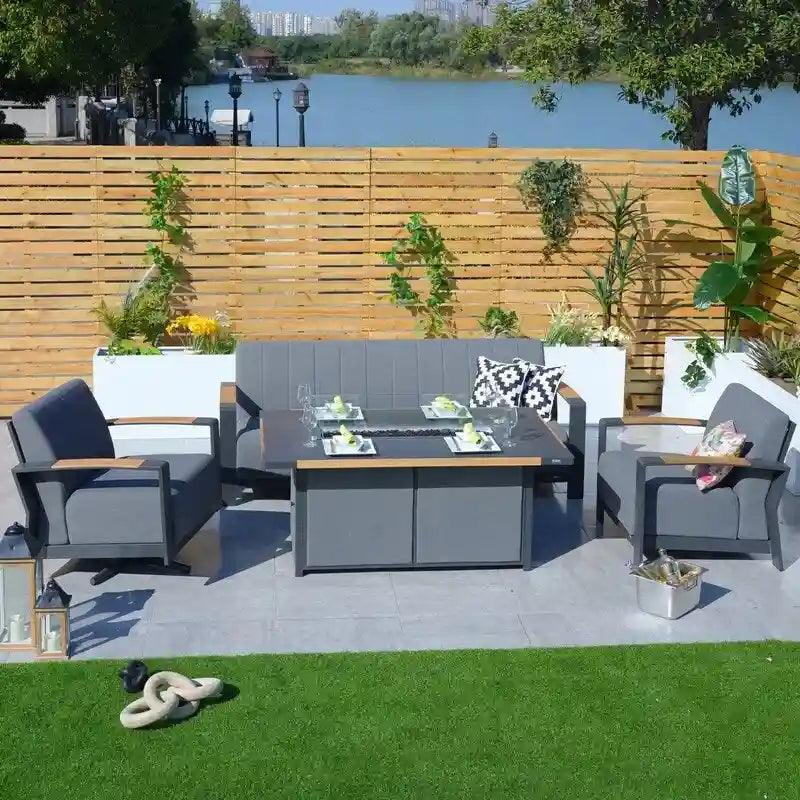 Ensemble de canapé balançoire de patio en acrylique 4 pièces avec table brasero et barbecue
