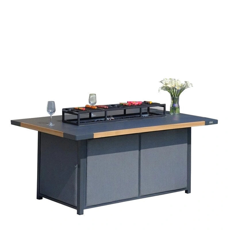Ensemble de canapé balançoire de patio en acrylique 4 pièces avec table brasero et barbecue