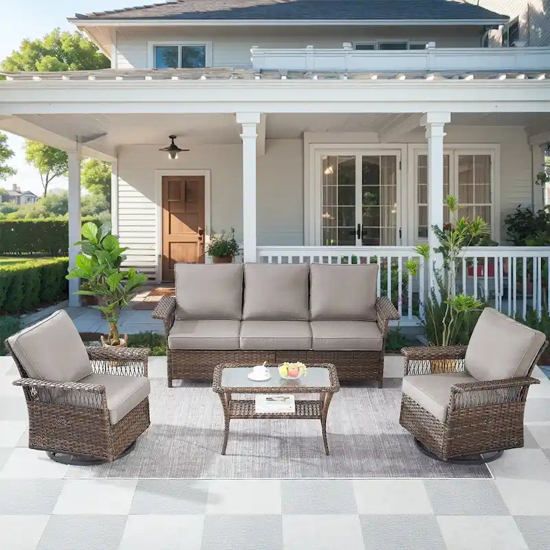 Salons de jardin avec fauteuil pivotant - Marron